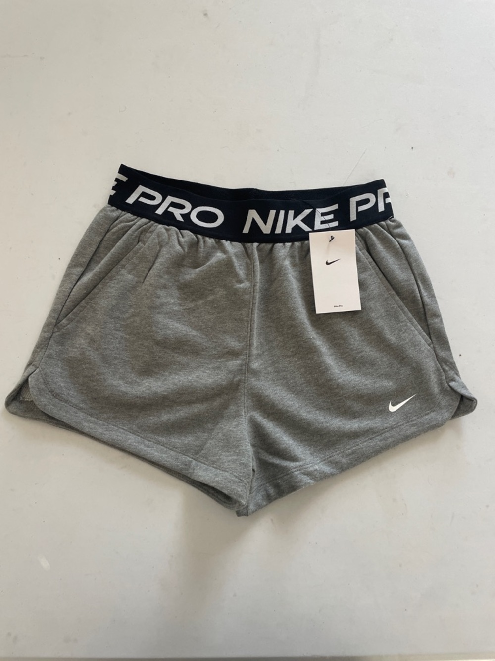 NEW! NIKE PRO Gray Athletic Shorts w/ Black Branded Waistband. Size Large. Girls